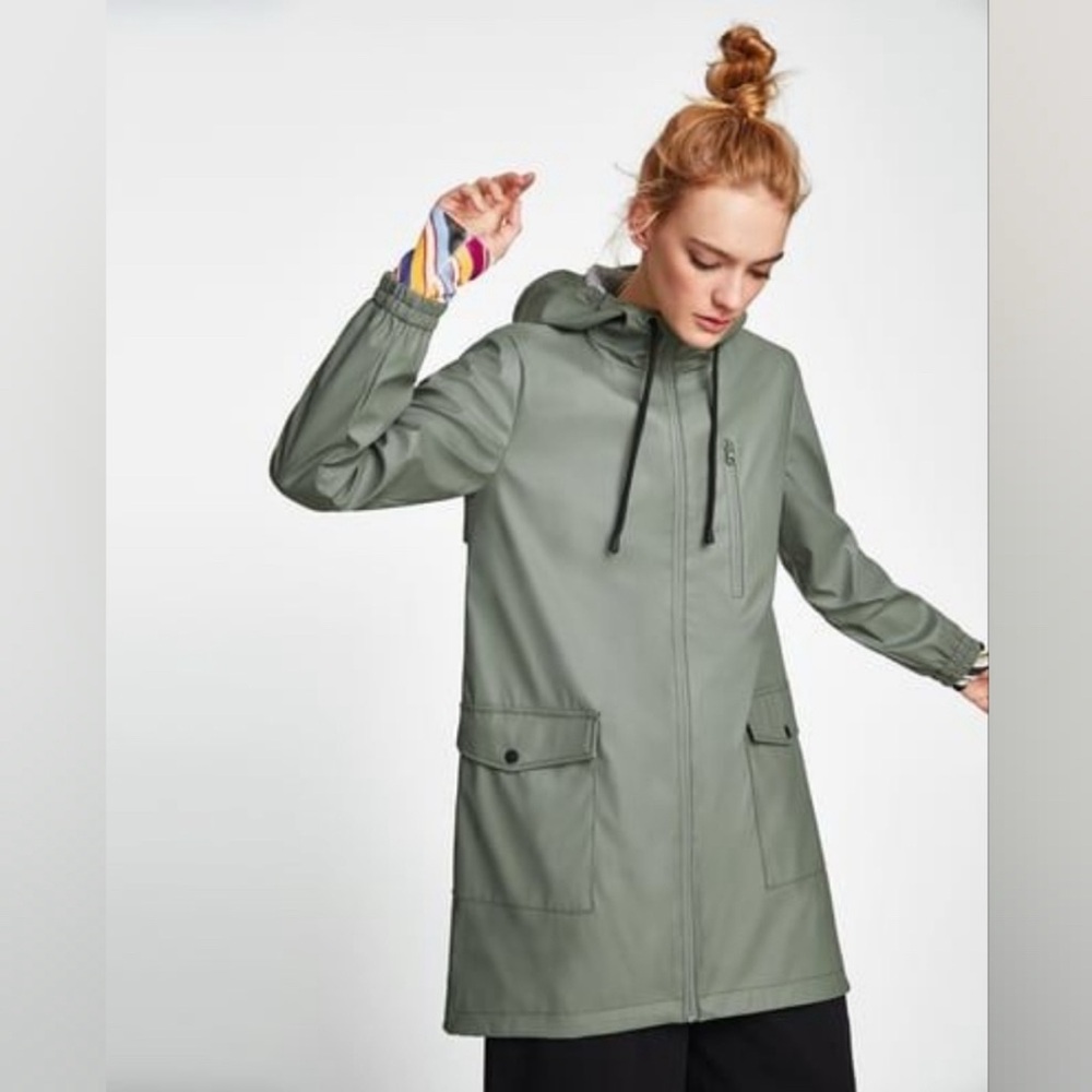 Zara Sage Green Hooded Jacket